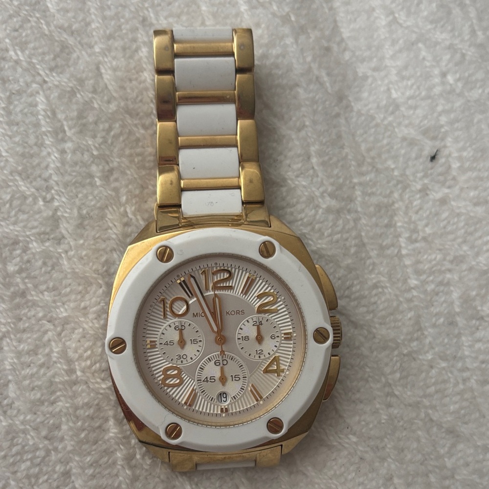 Michael Kors Gold and White Ceramic Accent Chronograph